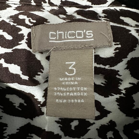 Chico’s size 3 dark brown white animal print button front long sleeve blouse - Picture 4 of 6